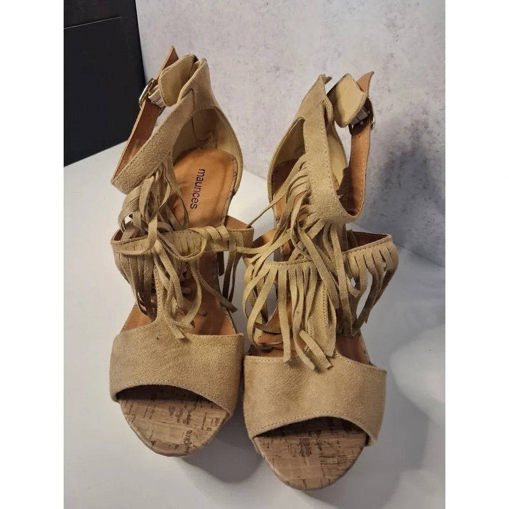Maurices Boho Fringe Suede Wedge Sandals – Size 9 womens